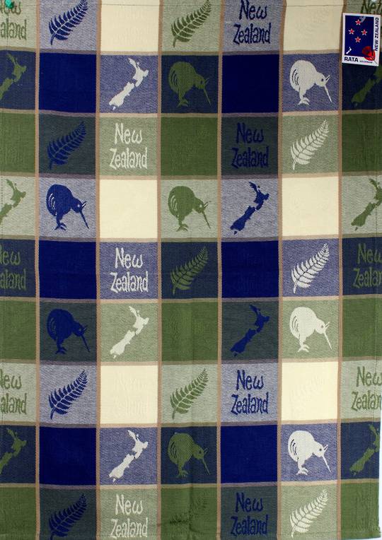 "Map & Kiwi" tea towel blue/green. Code: S770MK/BG
